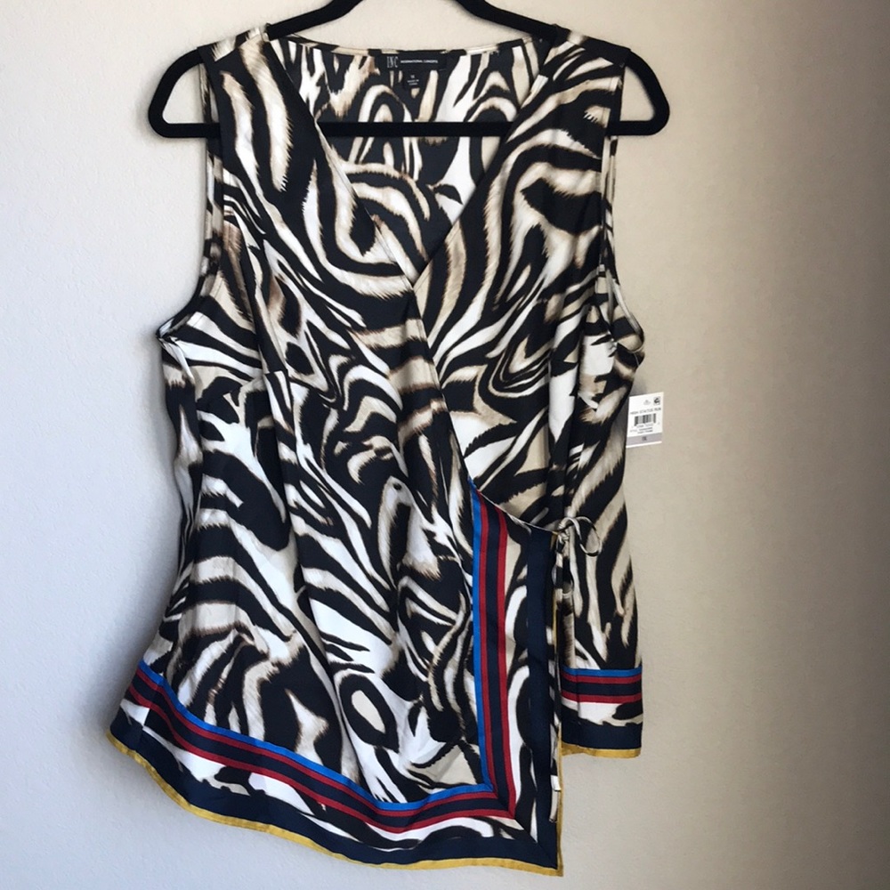INC Tiger Frame V-neck Sleeveless Wrap Top